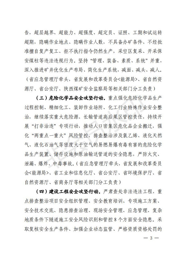 陕西省清静生产委员会关于印发全省蹊径交通煤矿危险化学品建设工程都会消防清静五项攻坚行动方案的通知-bevictor伟德官网