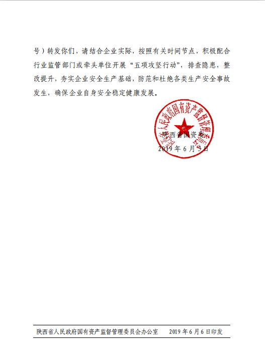 陕西省人民政府国有资产监视治理委员会关于转发《省安委会关于印发全省交通煤矿化学品建设工程都会消防清静五项攻坚行动方案的通知》的通知-bevictor伟德官网